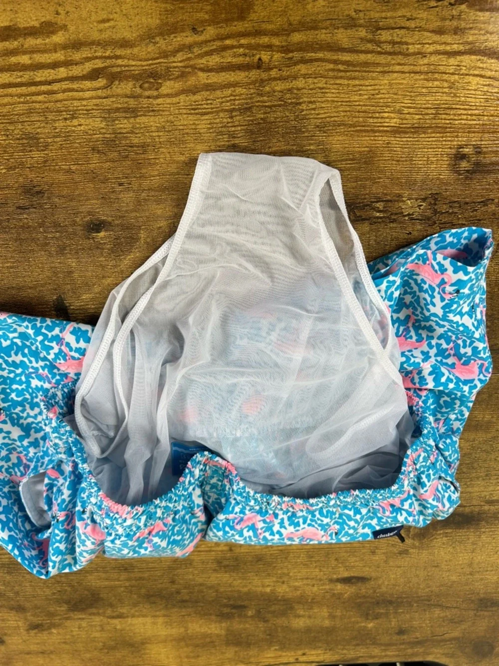 CHUBBIES Flamingo‎ Print Swim Trunks Blue Pink Elastic Waist Sz S